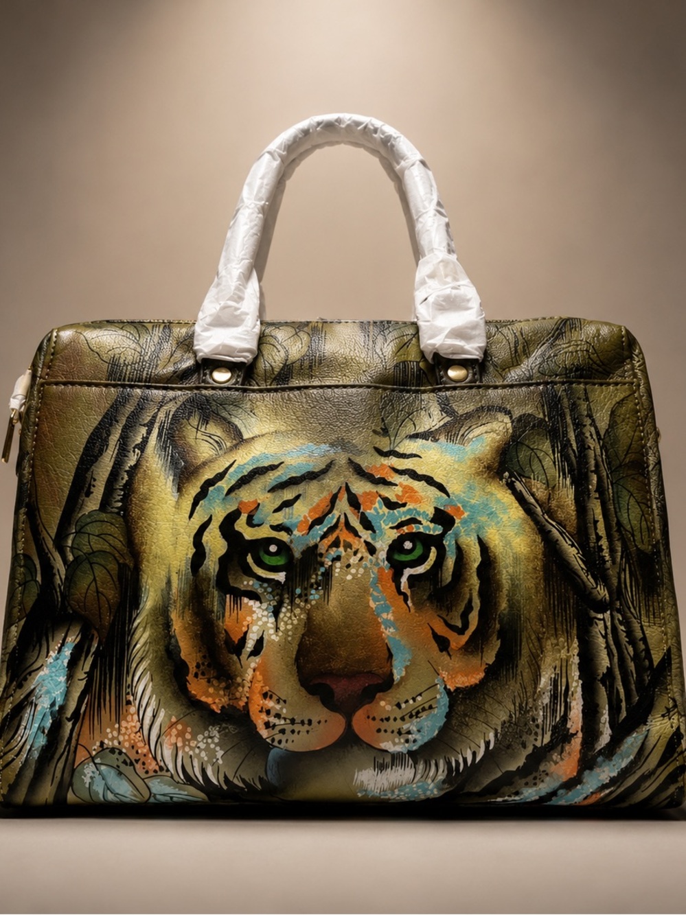 Anuschka Hand-Painted Genuine Leather Tiger Satchel / Top-Handle Bag